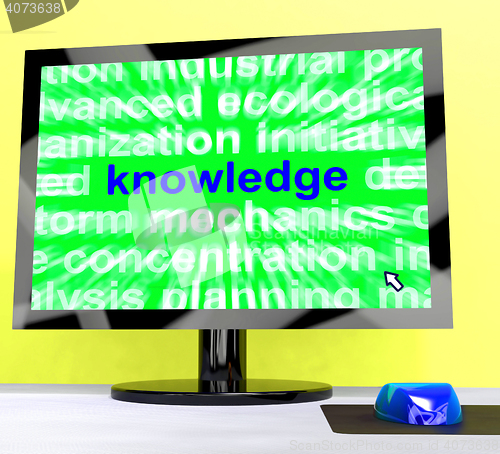 Image of Knowledge Word On Computer Showing Wisdom And Learning