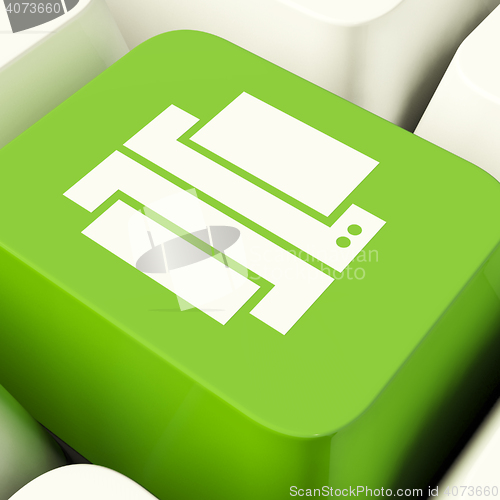 Image of Print Computer Key In Green Showing Access To A Hard Copy