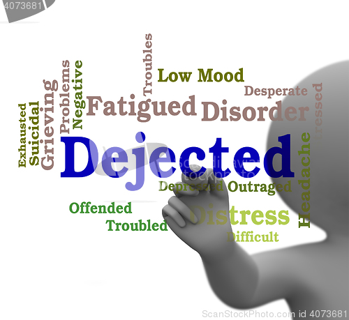 Image of Dejected Word Represents Desolate Downhearted 3d Rendering