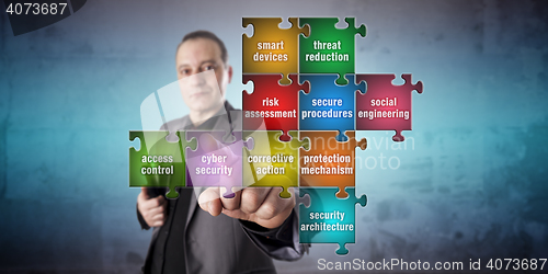 Image of Man Pushing Cyber Security Piece In Jigsaw Puzzle
