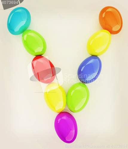 Image of Alphabet from colorful eggs. Letter \"V\". 3D illustration. Vintag