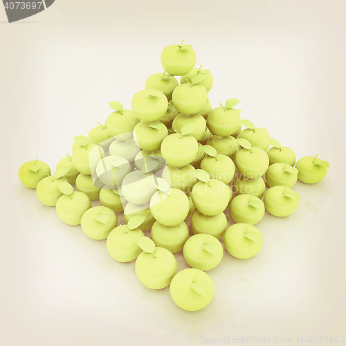 Image of Piramid of apples on a white. 3D illustration. Vintage style.