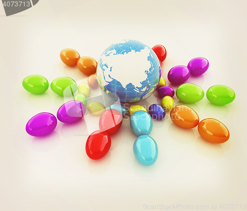 Image of Colored Eggs on a white background. 3D illustration. Vintage sty