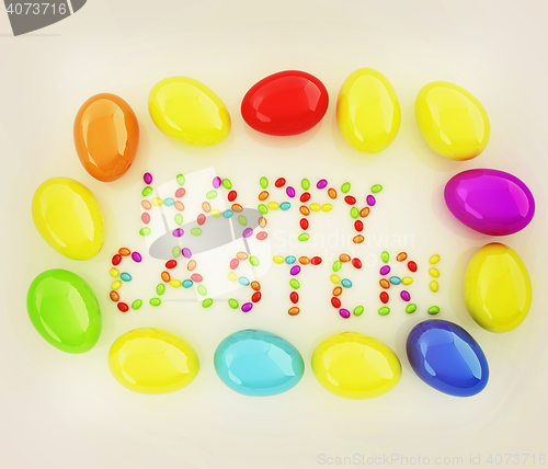 Image of Easter eggs as a \"Happy Easter\" greeting on white background. 3D