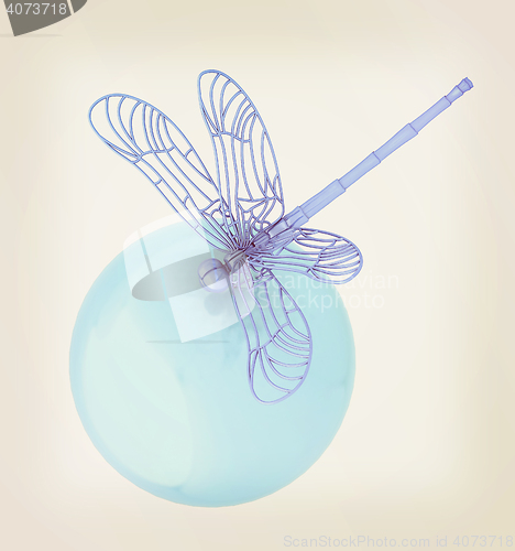 Image of Dragonfly on abstract design sphere. 3D illustration. Vintage st