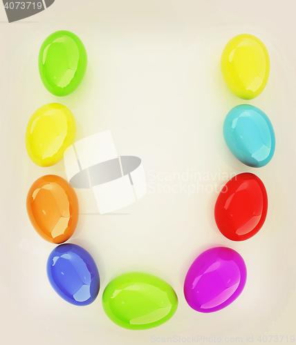 Image of Alphabet from colorful eggs. Letter \"U\". 3D illustration. Vintag