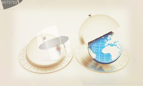 Image of Serving dome or Cloche and Earth. 3D illustration. Vintage style