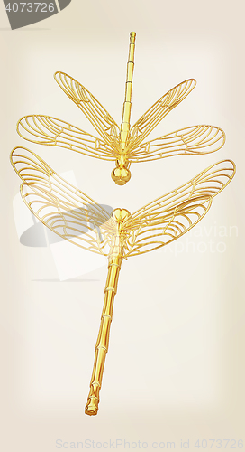 Image of Dragonfly. 3D illustration. Vintage style.