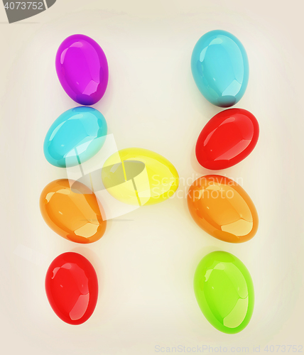 Image of Alphabet from colorful eggs. Letter \"H\". 3D illustration. Vintag