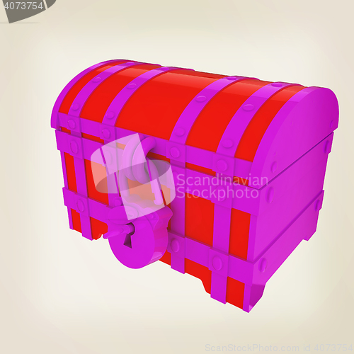 Image of cartoon chest. 3D illustration. Vintage style.