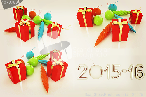 Image of Set of  Beautiful Christmas gifts. 3D illustration. Vintage styl