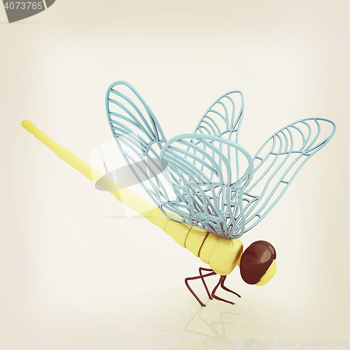 Image of Dragonfly. 3D illustration. Vintage style.