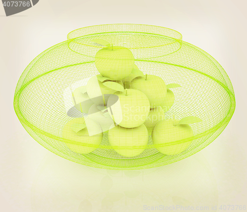 Image of apples in a plate on white. 3D illustration. Vintage style.
