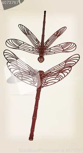 Image of Dragonfly. 3D illustration. Vintage style.