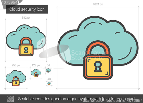 Image of Cloud security line icon.