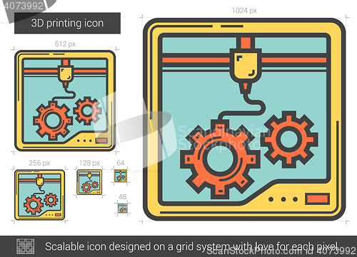 Image of Three D printing line icon.