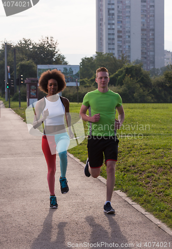 Image of multiethnic group of people on the jogging