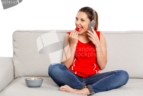 Image of Happy woman at home