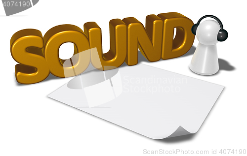 Image of sound tag and pawn with headphones - 3d rendering