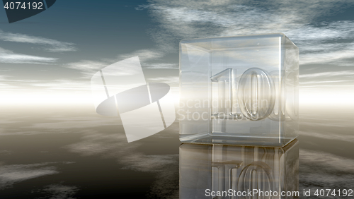 Image of number ten in glass cube under cloudy sky - 3d rendering