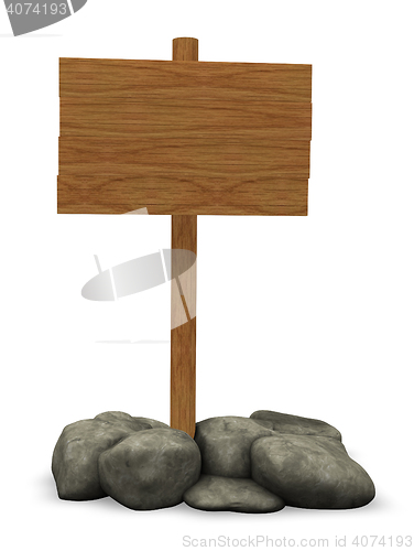 Image of wooden sign and stones - 3d illustration