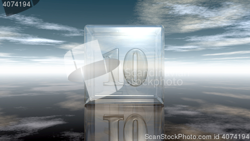 Image of number ten in glass cube under cloudy sky - 3d rendering
