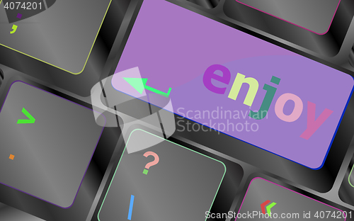 Image of enjoy word on keyboard key, notebook computer button vector keyboard key. keyboard button. Vector illustration