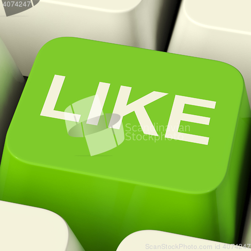 Image of Like Computer Key In Green Showing Approval And Being A Fan