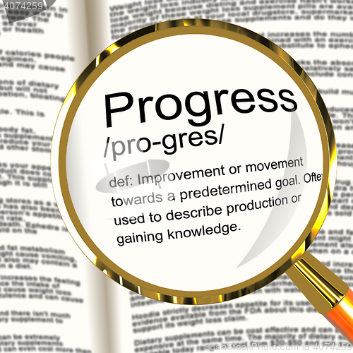Image of Progress Definition Magnifier Showing Achievement Growth And Dev