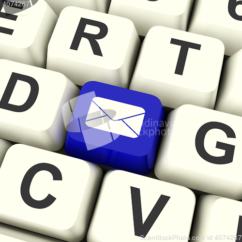 Image of Envelope Computer Key In Blue For Emailing Or Contacting People