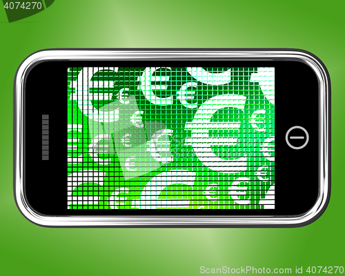 Image of Euro Symbols On Mobile Screen Showing Money And Investment