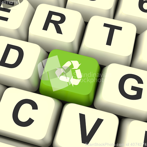 Image of Recycle Icon Green Computer Key Showing Recycling And Eco Friend