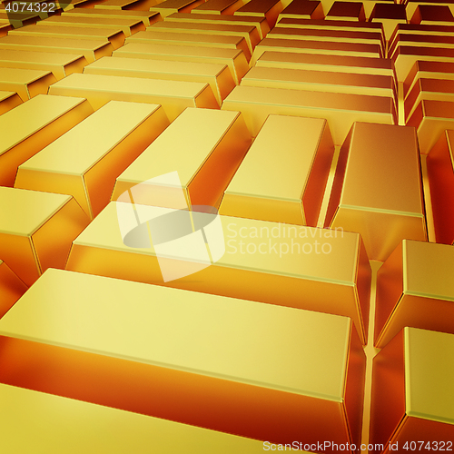 Image of gold bars. 3D illustration. Vintage style.