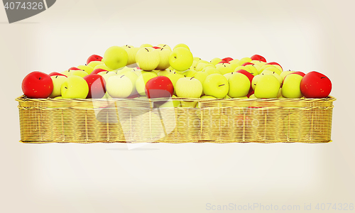 Image of Wicker basket full of apples isolated on white. 3D illustration.