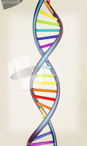 Image of DNA structure model on white. 3D illustration. Vintage style.