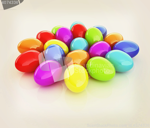 Image of Colored Eggs on a white background. 3D illustration. Vintage sty