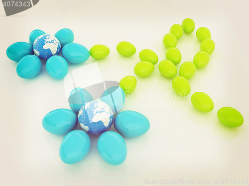 Image of Eggs in the shape of a flower with Earth. Global holiday concept