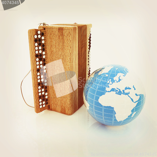 Image of Musical instrument - retro bayan and Earth. 3D illustration. Vin