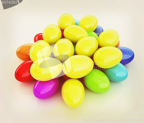 Image of Colored Eggs on a white background. 3D illustration. Vintage sty