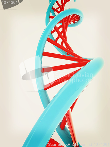 Image of DNA structure model on white. 3D illustration. Vintage style.