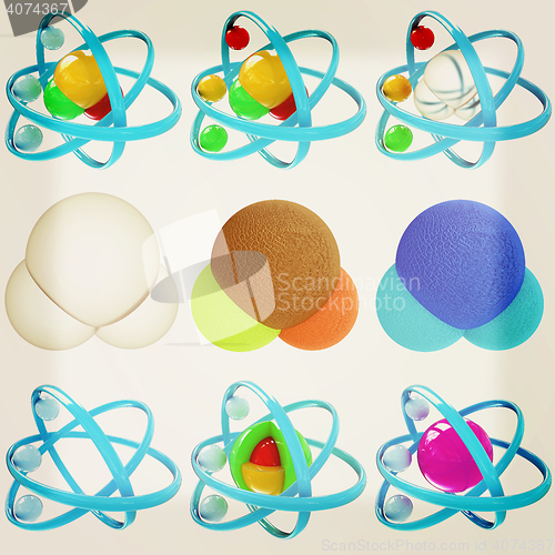 Image of Set of 3d illustration of a leather water molecule. 3D illustrat