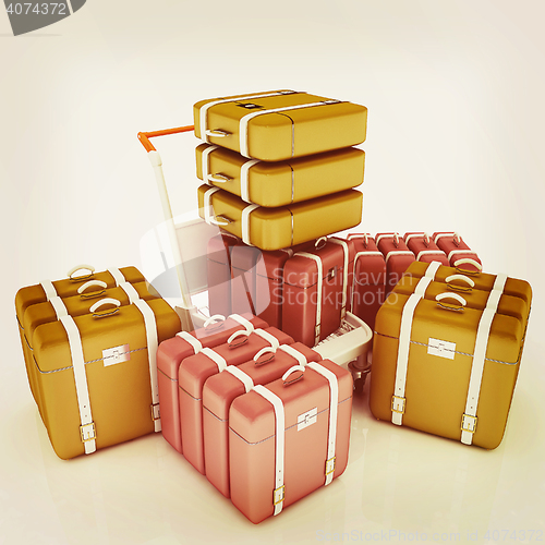 Image of Trolley for luggage at the airport and luggage. 3D illustration.