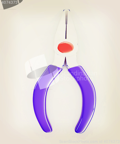 Image of colorful pliers to work. 3D illustration. Vintage style.