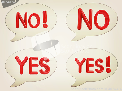 Image of Set of messenger window icon. 3d Red text \" YES\" and \" NO\". 3D i