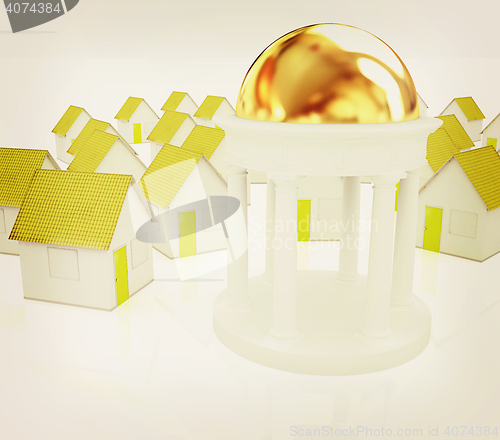 Image of Rotunda and houses . 3D illustration. Vintage style.