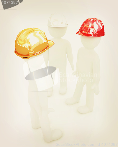 Image of 3d mans in a hard hat. 3D illustration. Vintage style.