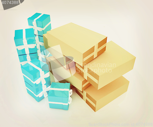 Image of Cardboard boxes and gifts. 3D illustration. Vintage style.