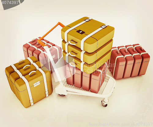 Image of Trolley for luggage at the airport and luggage. 3D illustration.