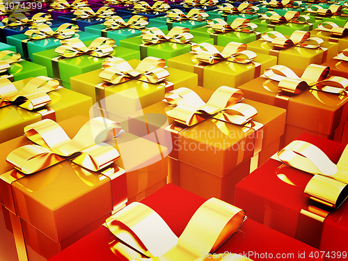 Image of colorful gifts box. 3D illustration. Vintage style.