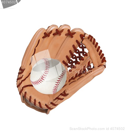 Image of baseball inside glove isolated